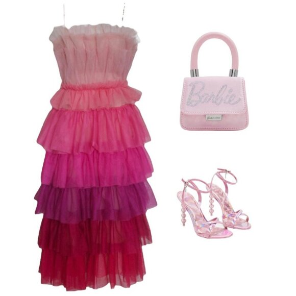 Tulle Tiered Midi Strap Ombre Pink Dress - Picture 6 of 6